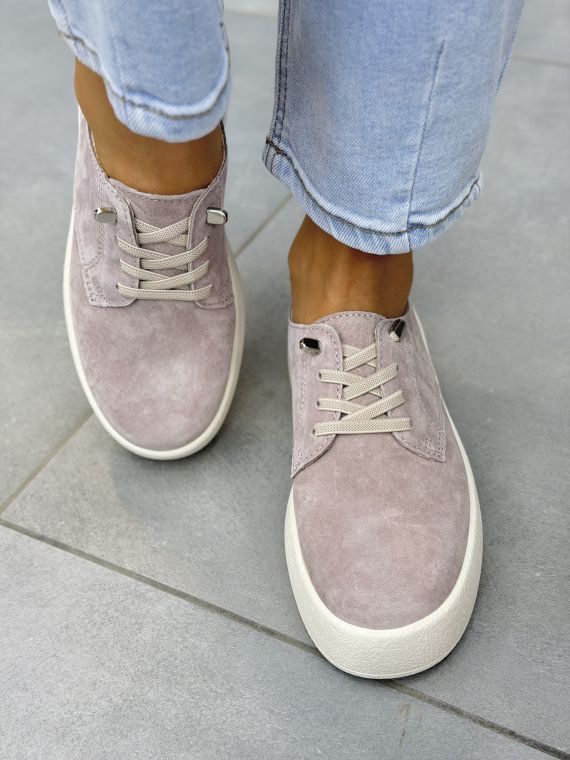 Beżowe półbuty damskie zamszowe ze skóry naturalnej OLEKSY casual