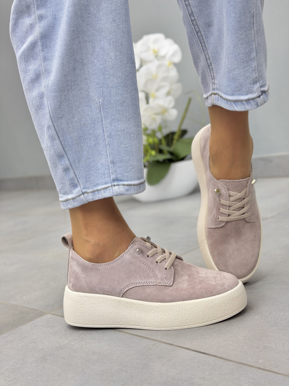 Beżowe półbuty damskie zamszowe ze skóry naturalnej OLEKSY casual