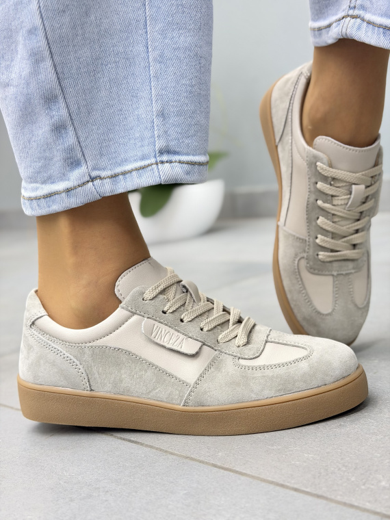 Beżowe sneakersy damskie skórzane casual