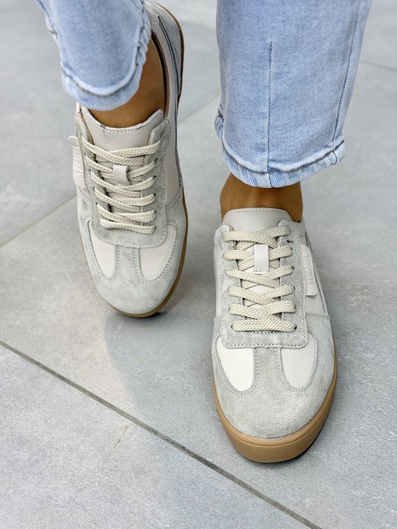 Beżowe sneakersy damskie skórzane casual