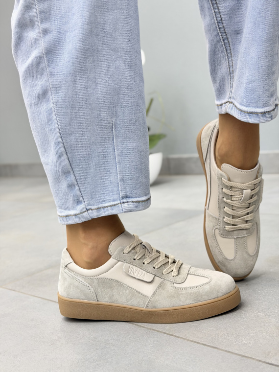 Beżowe sneakersy damskie skórzane casual