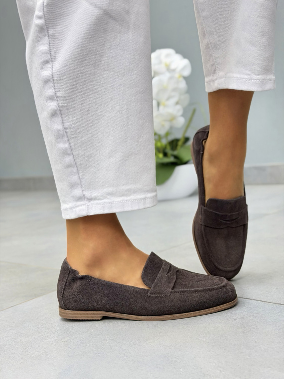 Brązowe mokasyny loafersy zamszowe ze skóry naturalnej casual