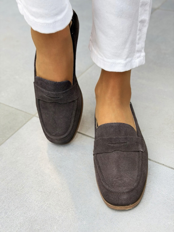 Brązowe mokasyny loafersy zamszowe ze skóry naturalnej casual