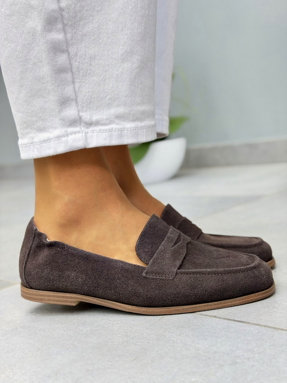 Brązowe mokasyny loafersy zamszowe ze skóry naturalnej casual