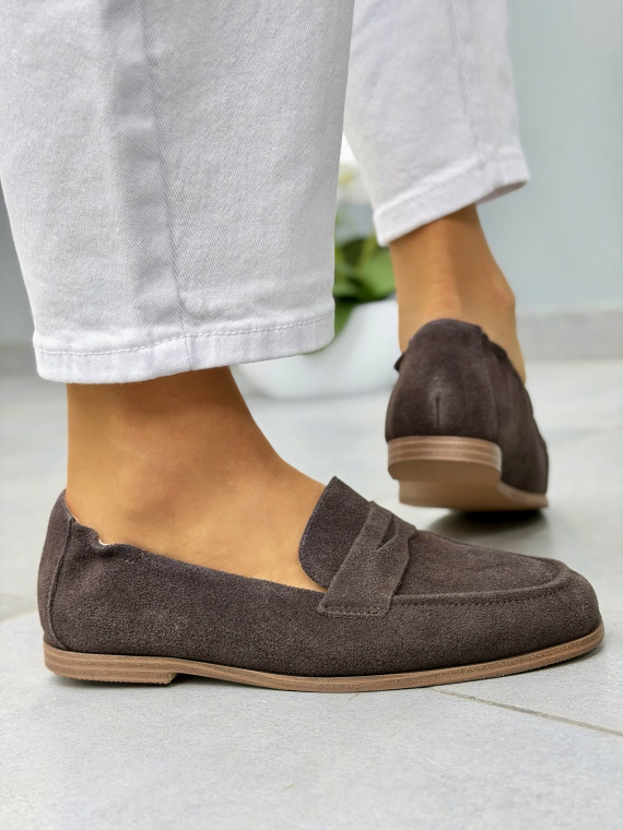 Brązowe mokasyny loafersy zamszowe ze skóry naturalnej casual