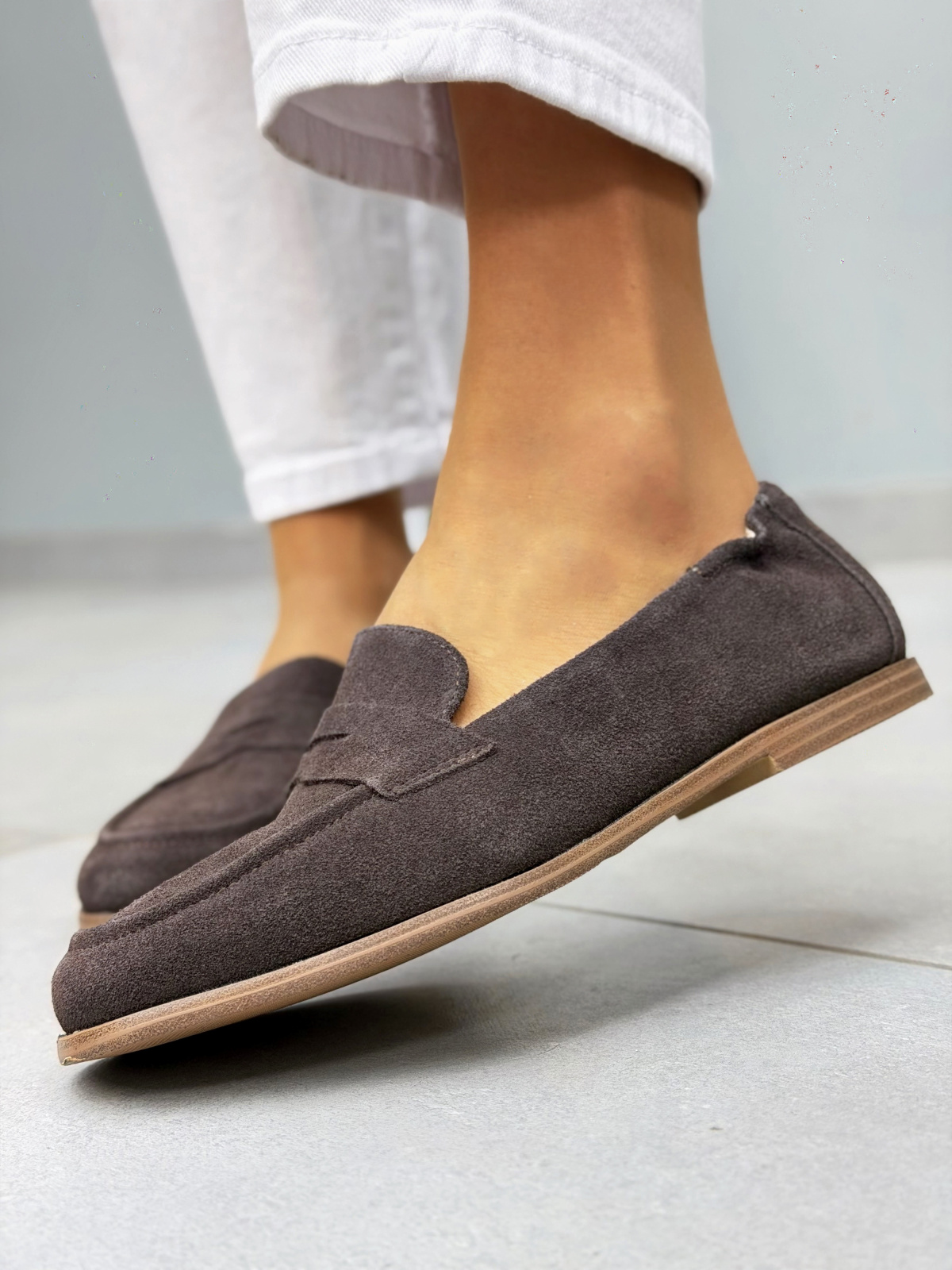 Brązowe mokasyny loafersy zamszowe ze skóry naturalnej casual