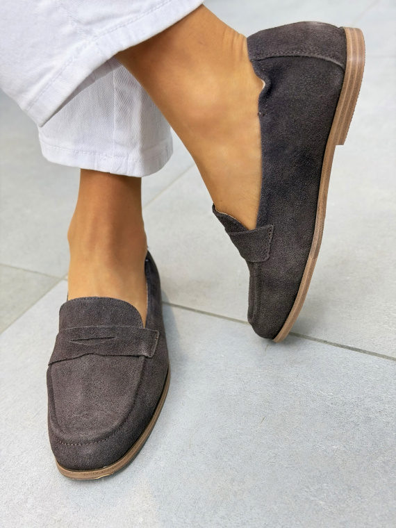 Brązowe mokasyny loafersy zamszowe ze skóry naturalnej casual