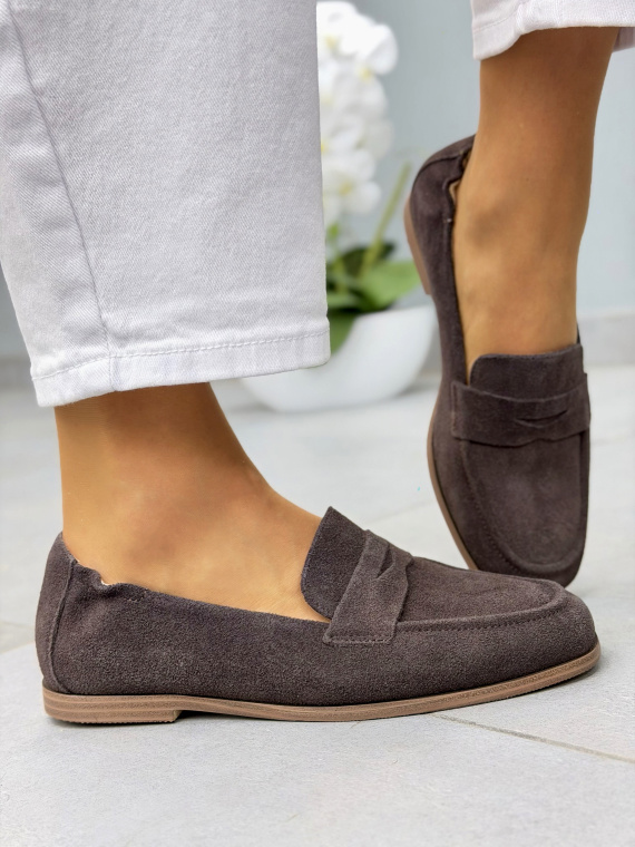 Brązowe mokasyny loafersy zamszowe ze skóry naturalnej casual