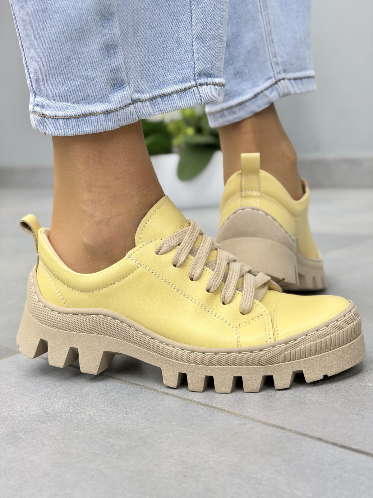 Żółte trapery damskie skórzane OLEKSY casual