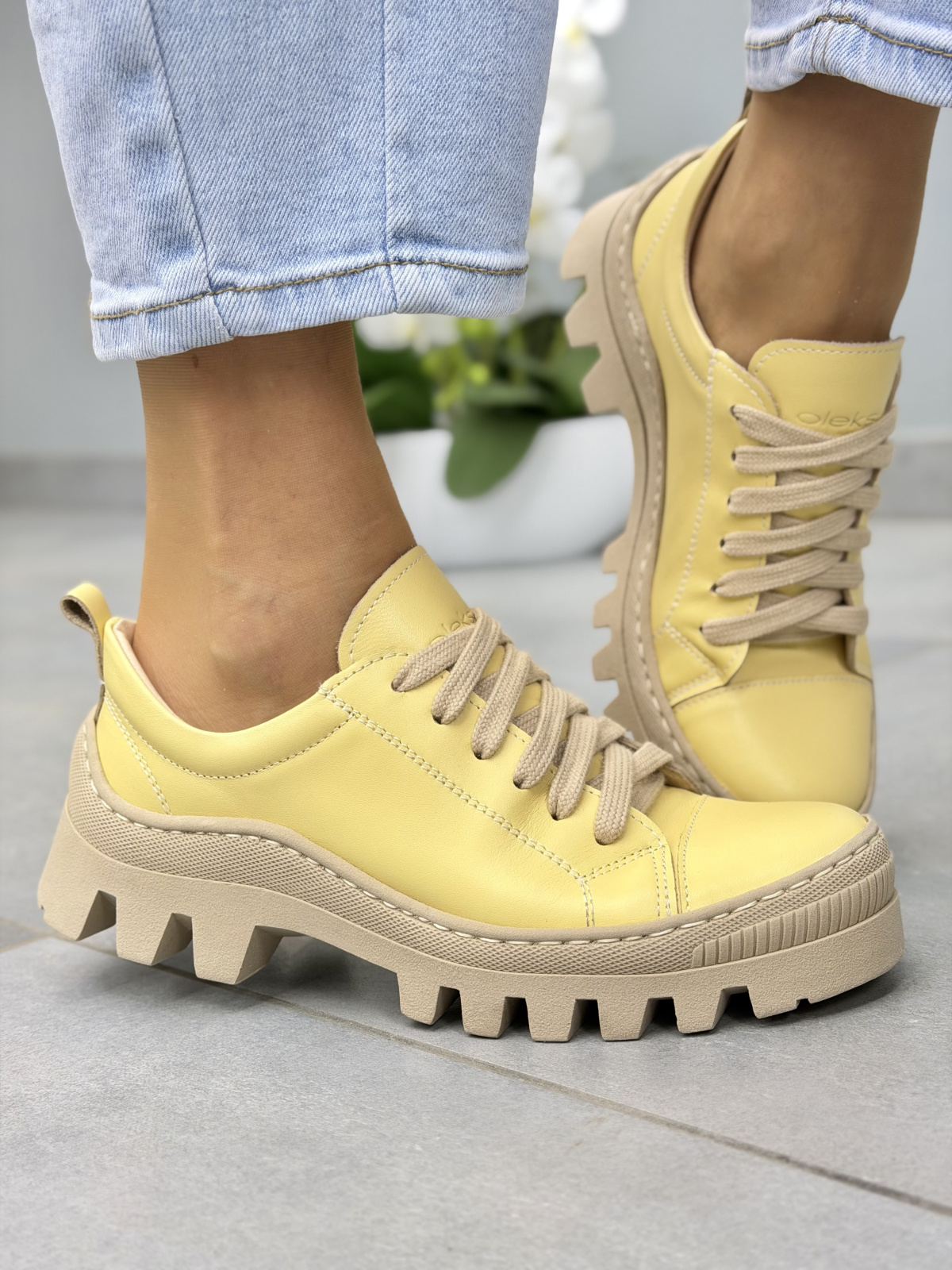 Żółte trapery damskie skórzane OLEKSY casual