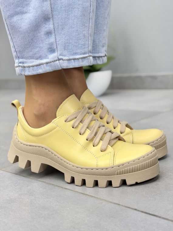 Żółte trapery damskie skórzane OLEKSY casual