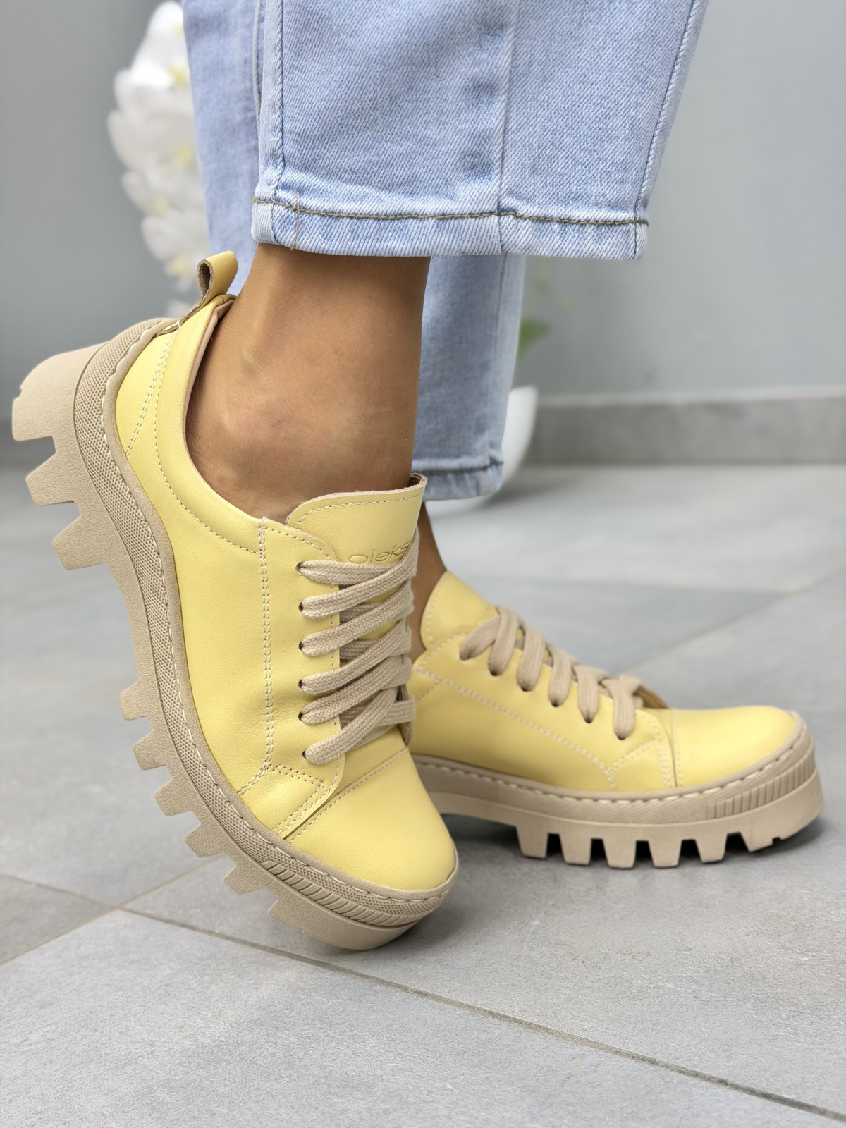 Żółte trapery damskie skórzane OLEKSY casual