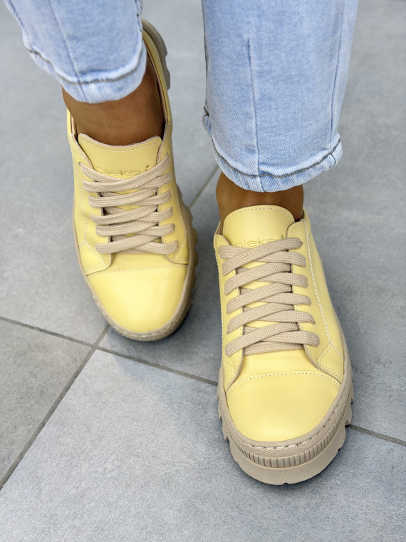 Żółte trapery damskie skórzane OLEKSY casual