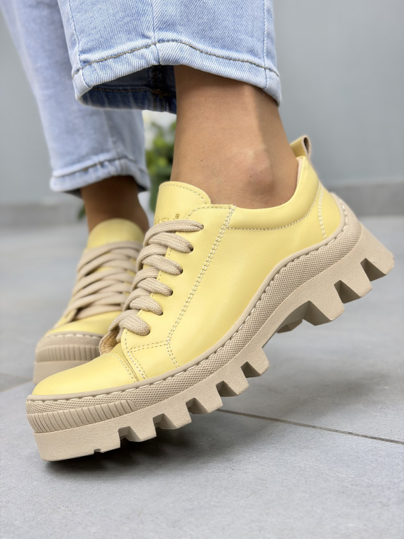 Żółte trapery damskie skórzane OLEKSY casual