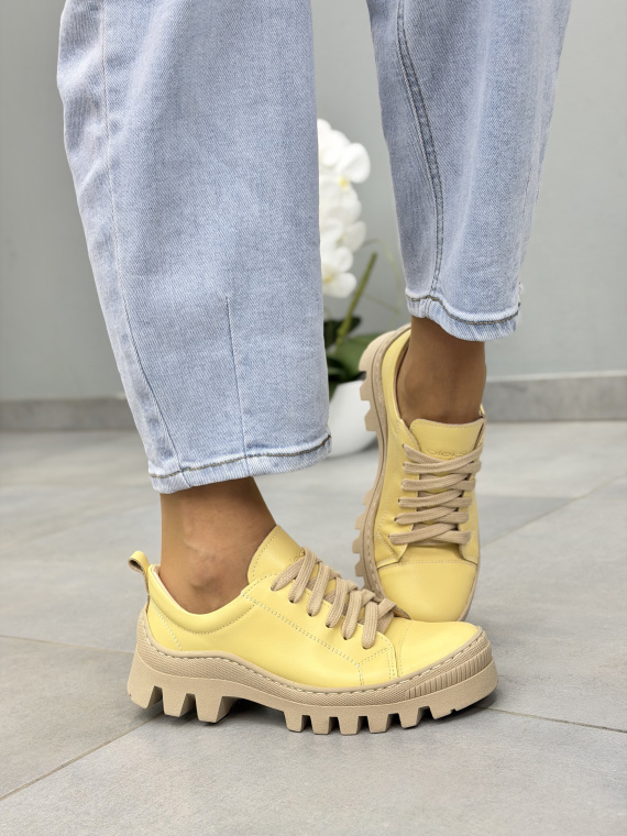 Żółte trapery damskie skórzane OLEKSY casual