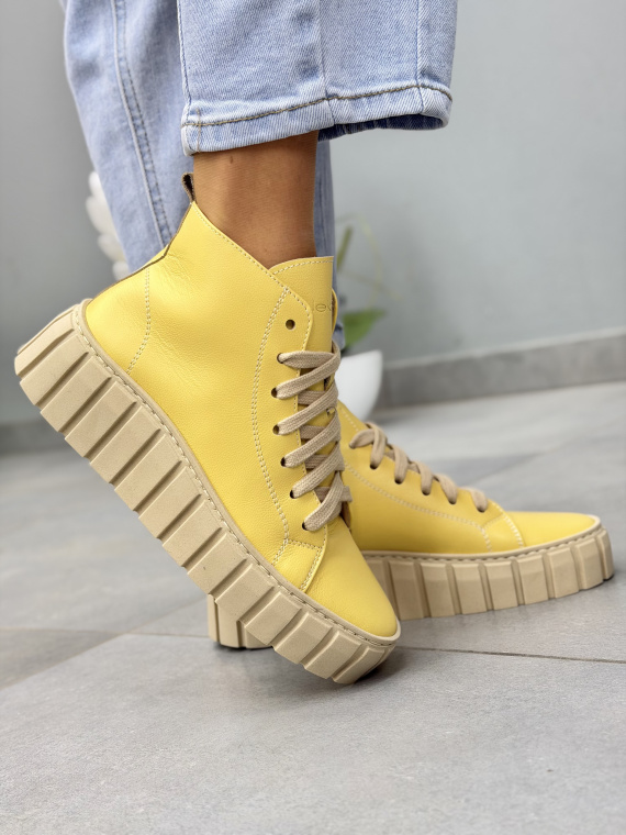 Żółte skórzane sneakersy damskie OLEKSY casual