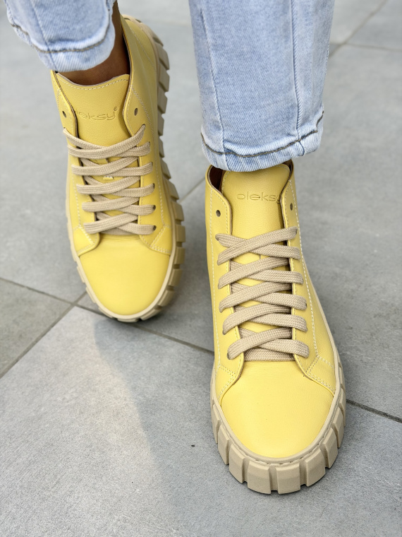 Żółte skórzane sneakersy damskie OLEKSY casual