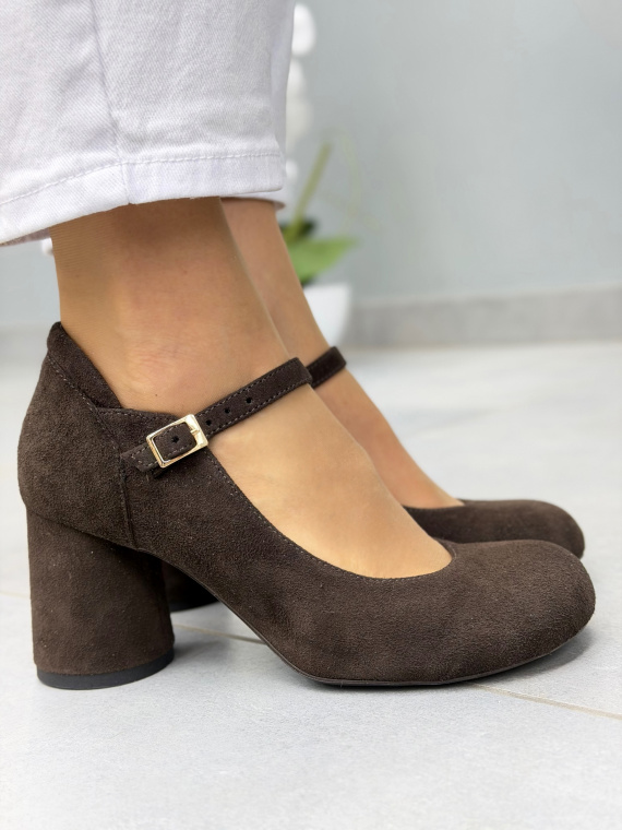 Brązowe czółenka zamszowe na słupku OLEKSY eleganckie