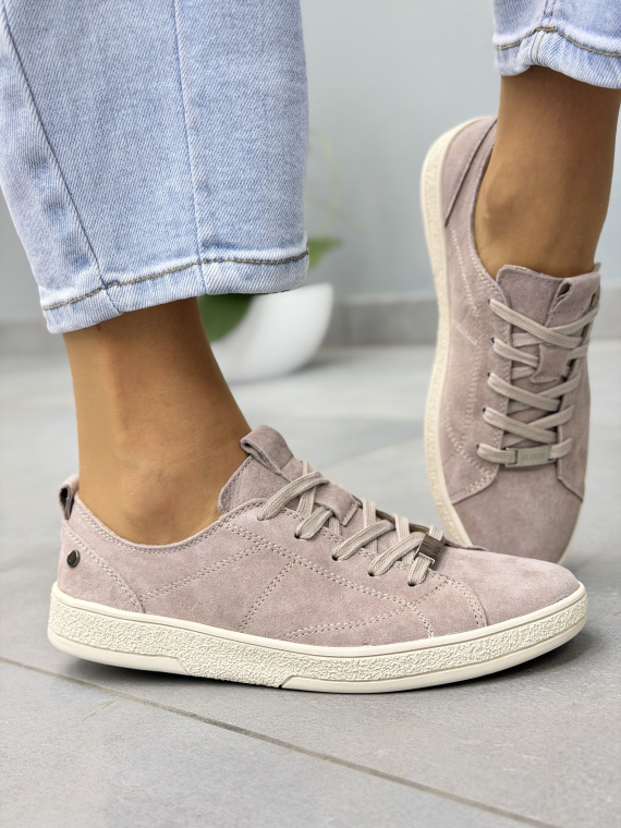 Beżowe sneakersy damskie zamszowe ze skóry naturalnej OLEKSY casual