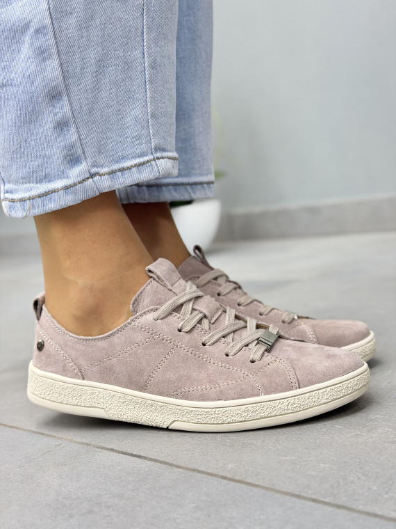 Beżowe sneakersy damskie zamszowe ze skóry naturalnej OLEKSY casual