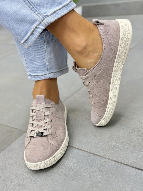 Beżowe sneakersy damskie zamszowe ze skóry naturalnej OLEKSY casual