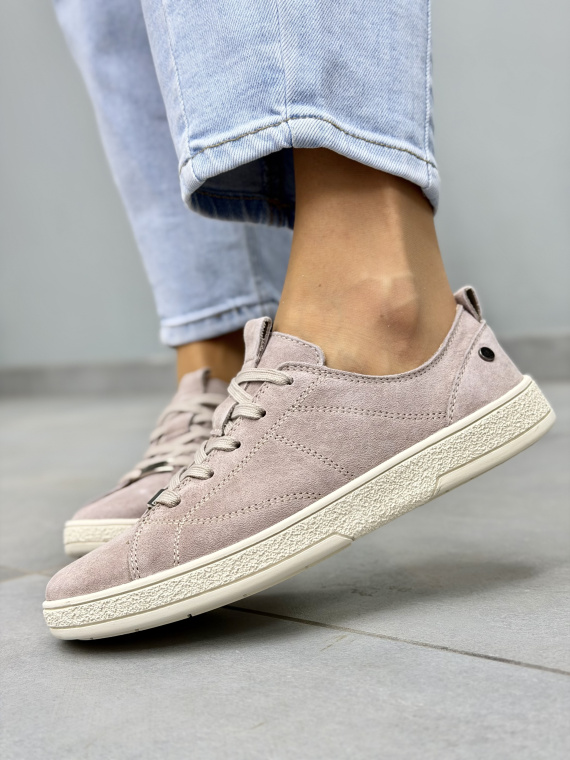 Beżowe sneakersy damskie zamszowe ze skóry naturalnej OLEKSY casual