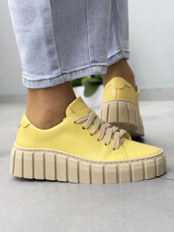 Żółte sneakersy damskie skórzane OLEKSY casual