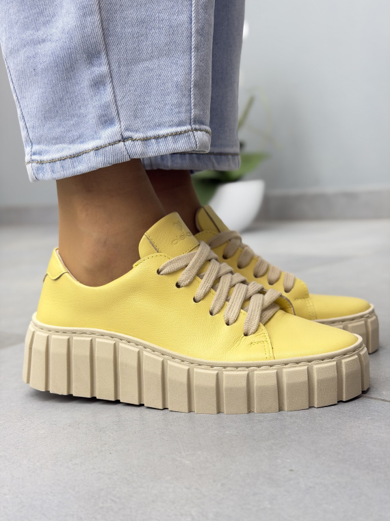 Żółte sneakersy damskie skórzane OLEKSY casual