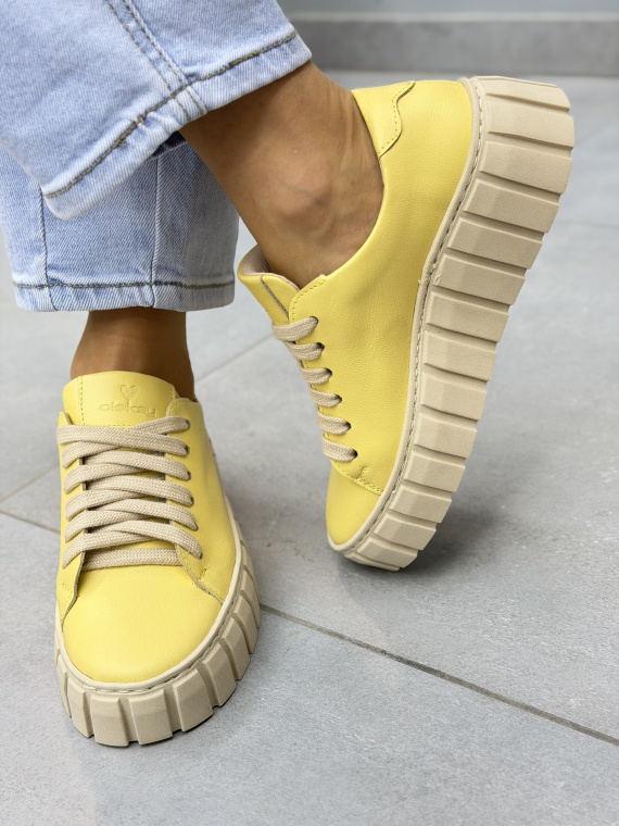 Żółte sneakersy damskie skórzane OLEKSY casual