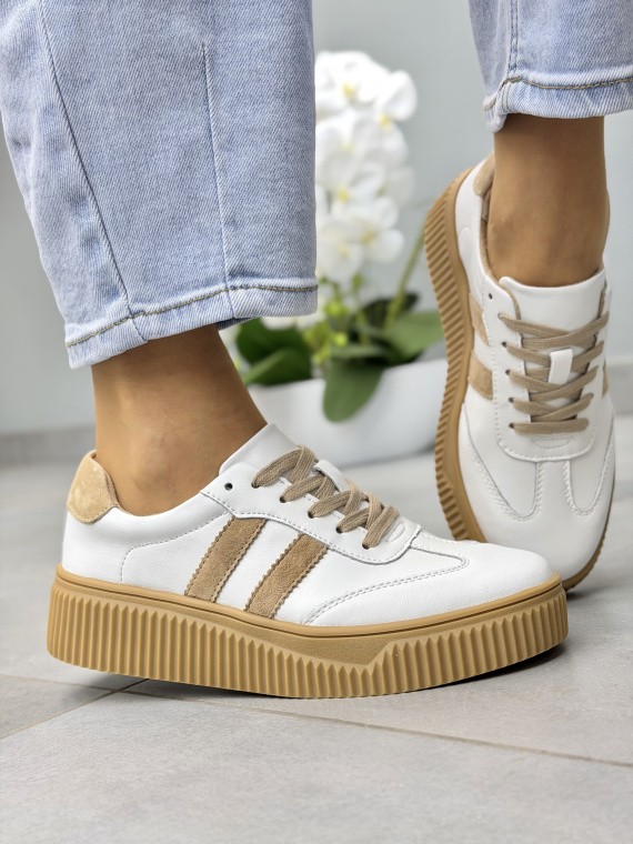 Białe sneakersy damskie skórzane na platformie casual