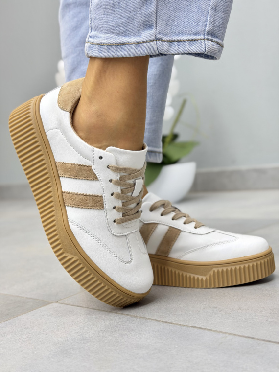 Białe sneakersy damskie skórzane na platformie casual