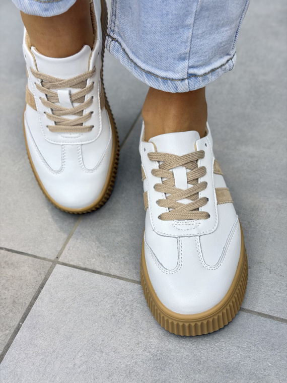 Białe sneakersy damskie skórzane na platformie casual