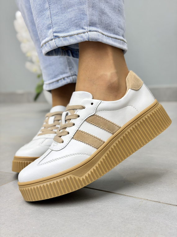 Białe sneakersy damskie skórzane na platformie casual