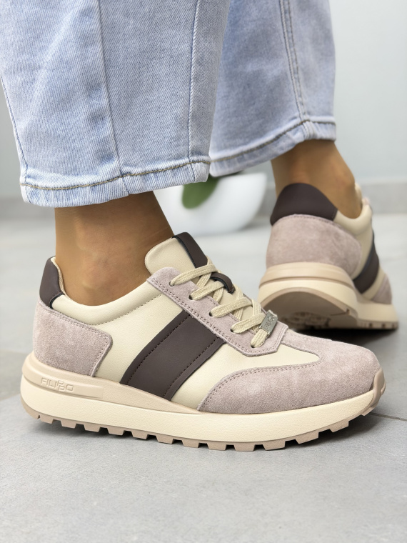 Beżowo-brązowe sneakersy skórzane damskie casual