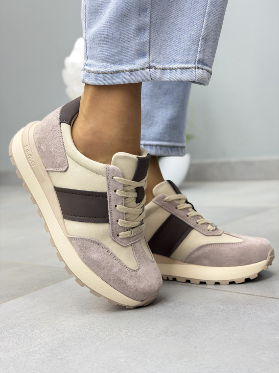 Beżowo-brązowe sneakersy skórzane damskie casual