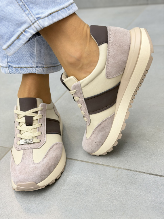 Beżowo-brązowe sneakersy skórzane damskie casual