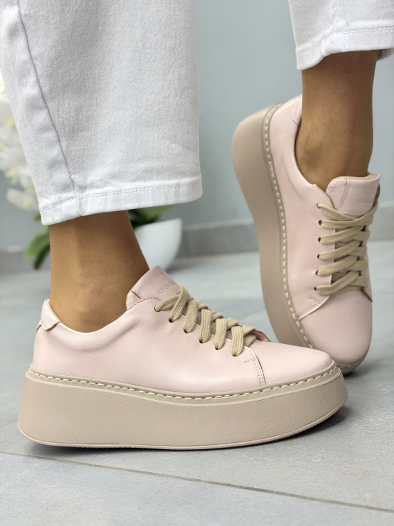 Różowe sneakersy damskie skórzane OLEKSY na platformie casual