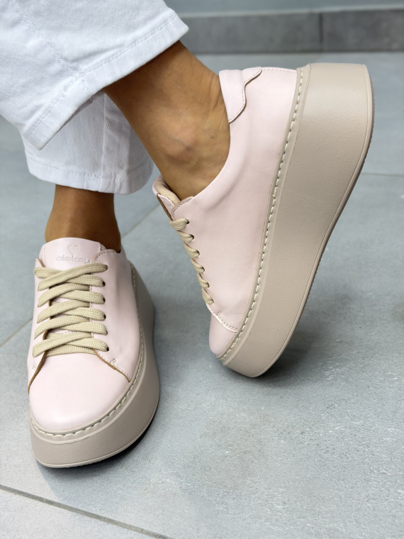 Różowe sneakersy damskie skórzane OLEKSY na platformie casual