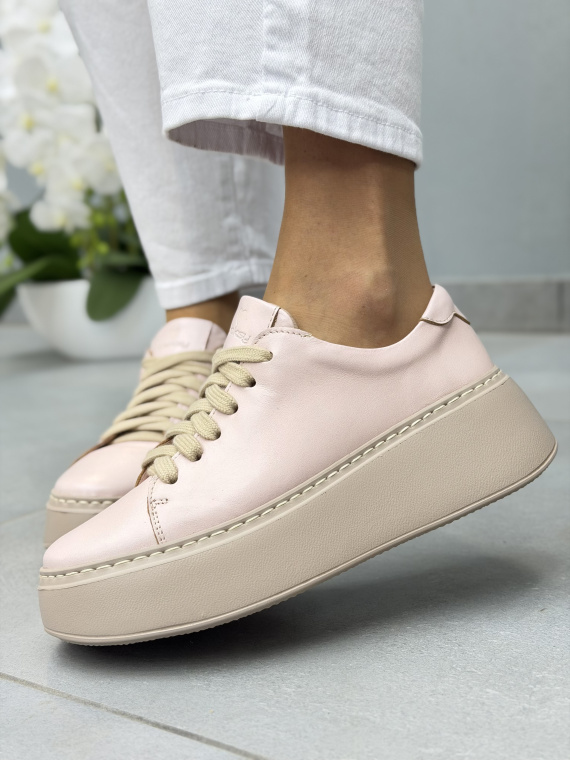 Różowe sneakersy damskie skórzane OLEKSY na platformie casual
