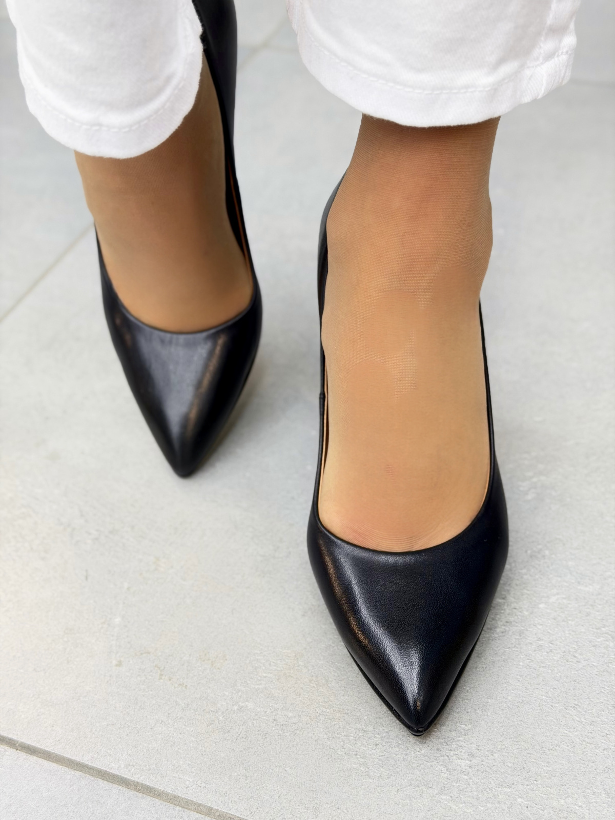 Czarne czółenka skórzane na szpilce OLEKSY eleganckie