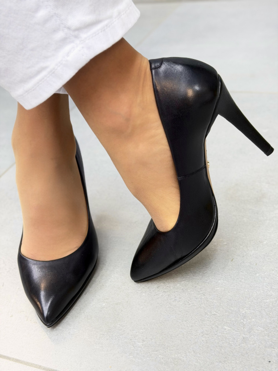 Czarne czółenka skórzane na szpilce OLEKSY eleganckie