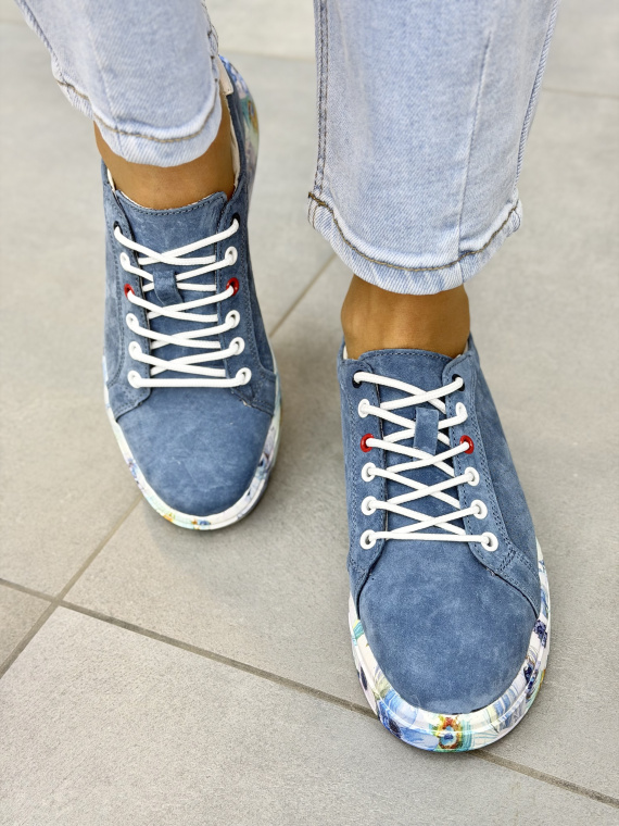 Niebieskie sneakersy damskie ze skóry naturalnej casual