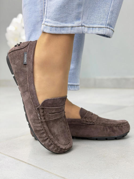 Brązowe mokasyny damskie zamszowe ze skóry naturalnej casual