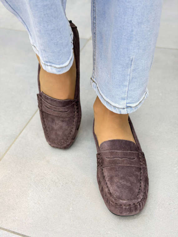 Brązowe mokasyny damskie zamszowe ze skóry naturalnej casual