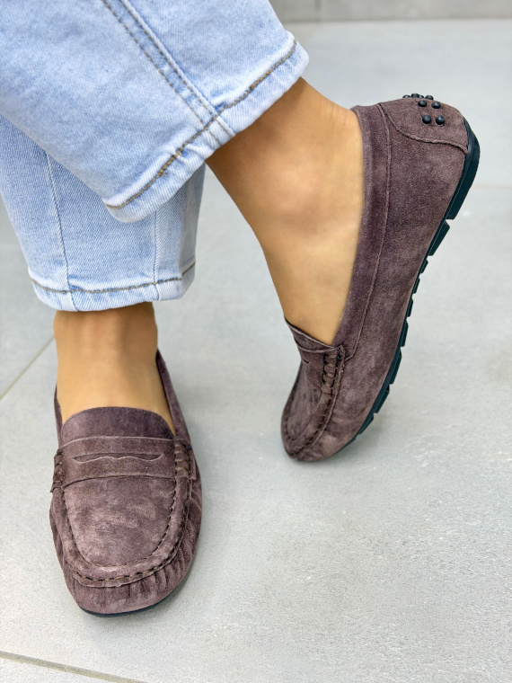 Brązowe mokasyny damskie zamszowe ze skóry naturalnej casual