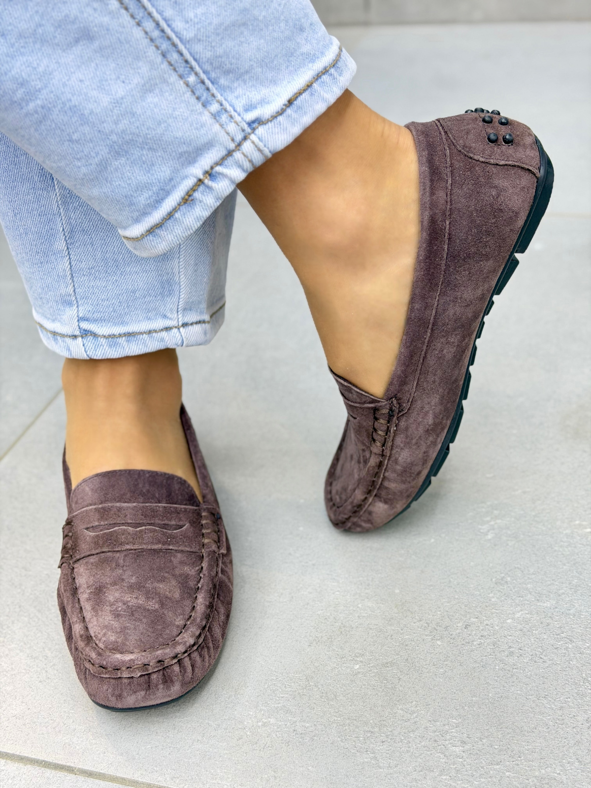 Brązowe mokasyny damskie zamszowe ze skóry naturalnej casual