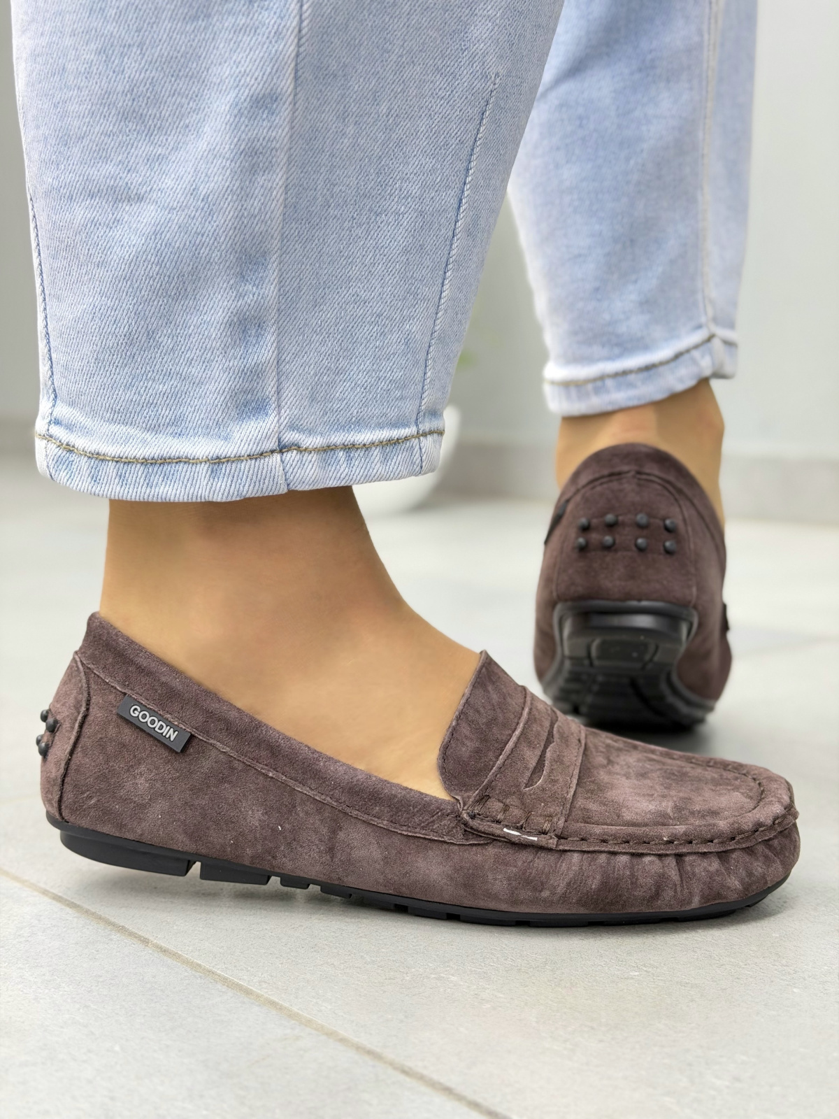 Brązowe mokasyny damskie zamszowe ze skóry naturalnej casual