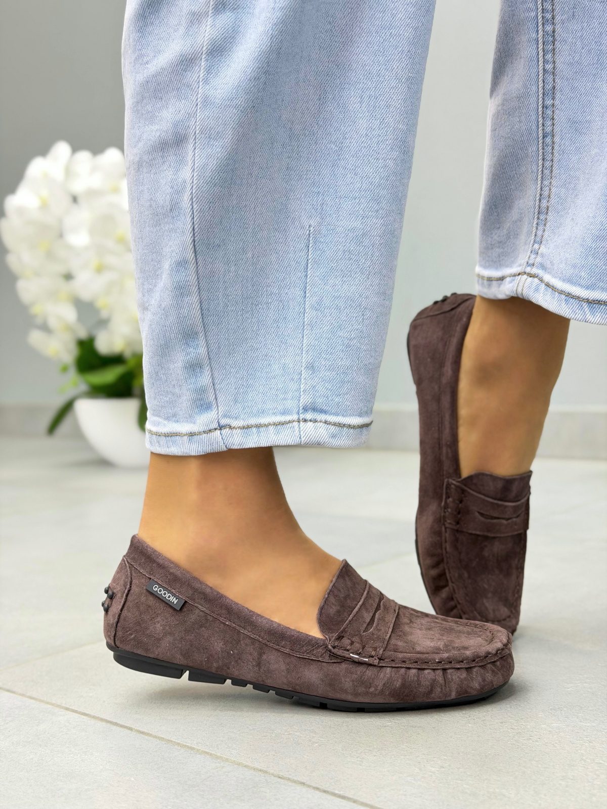 Brązowe mokasyny damskie zamszowe ze skóry naturalnej casual