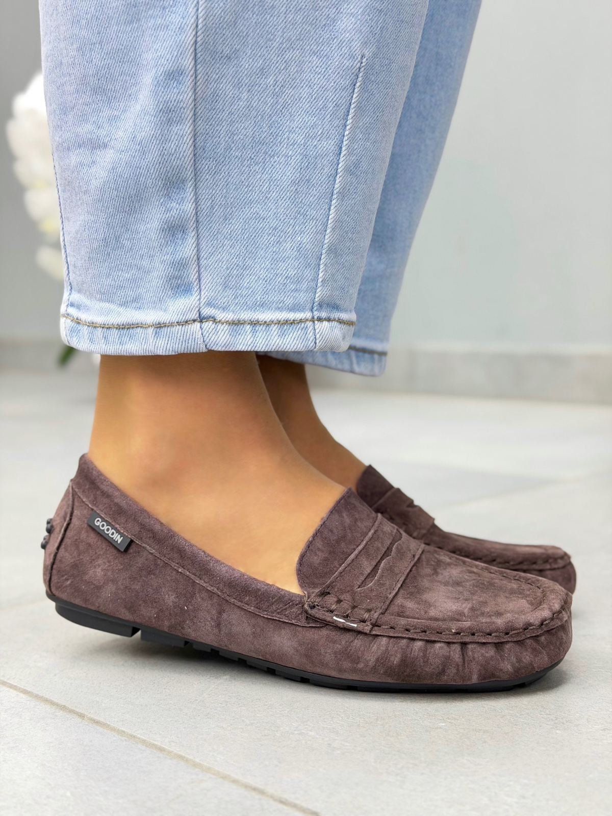 Brązowe mokasyny damskie zamszowe ze skóry naturalnej casual