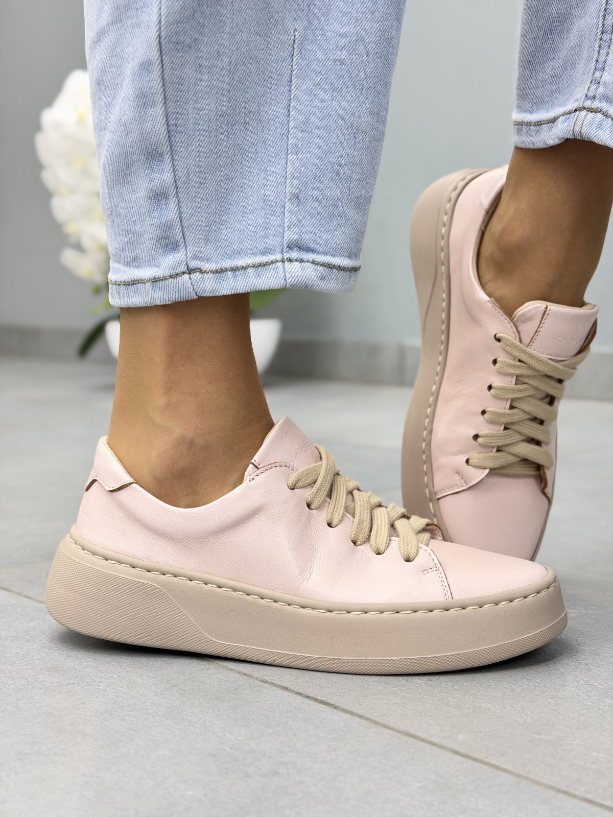 Różowe sneakersy damskie ze skóry naturalnej OLEKSY casual